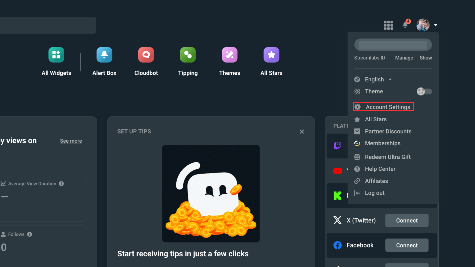 Account Settings in Dashboard